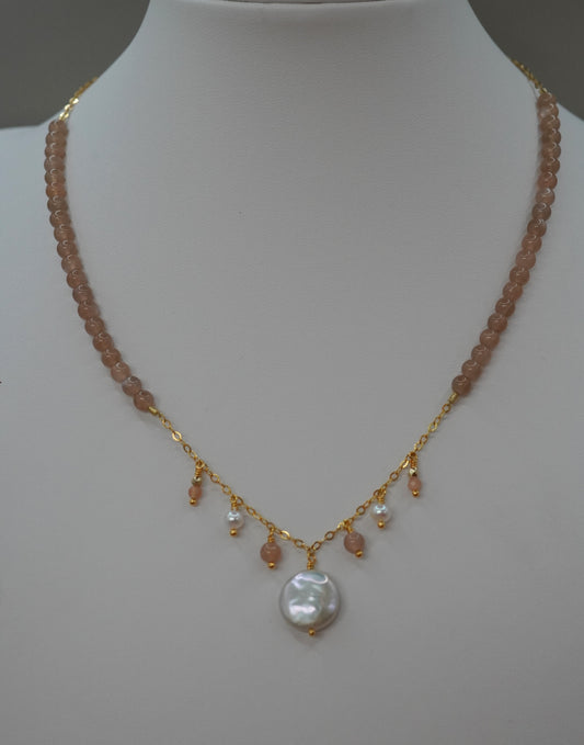 Halskette Preziosa Sonnenstein mit Süsswasserperlen