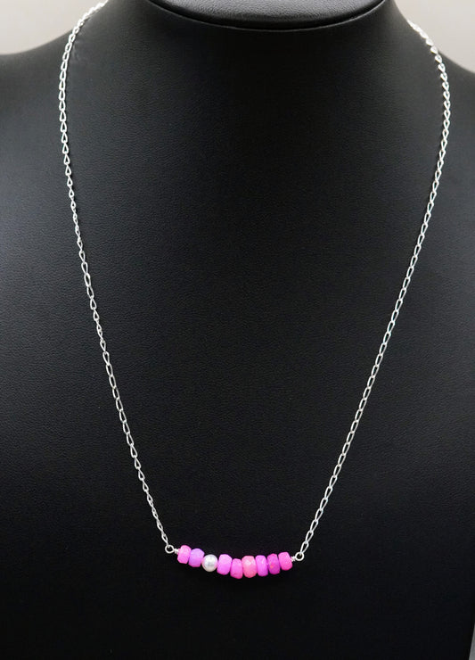 Steinreihe pink Opal und kleine Süsswasserperle