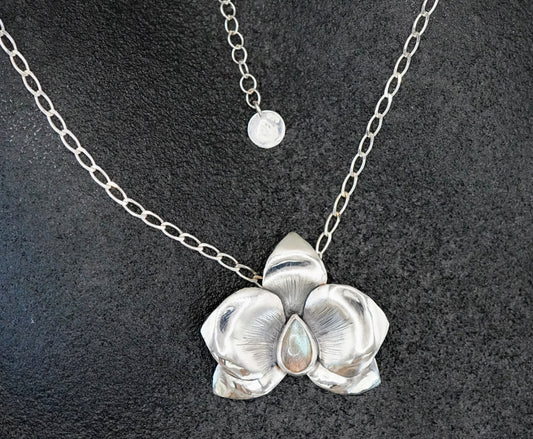 Orchidee Halskette Gross mit Labradorit