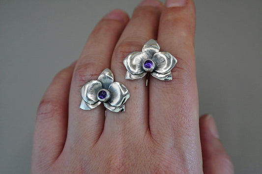 Ohrringe Orchideen mit Amethyst