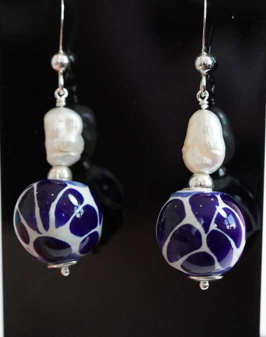 Ohrhänger Talavera & Barockperle (Blau)