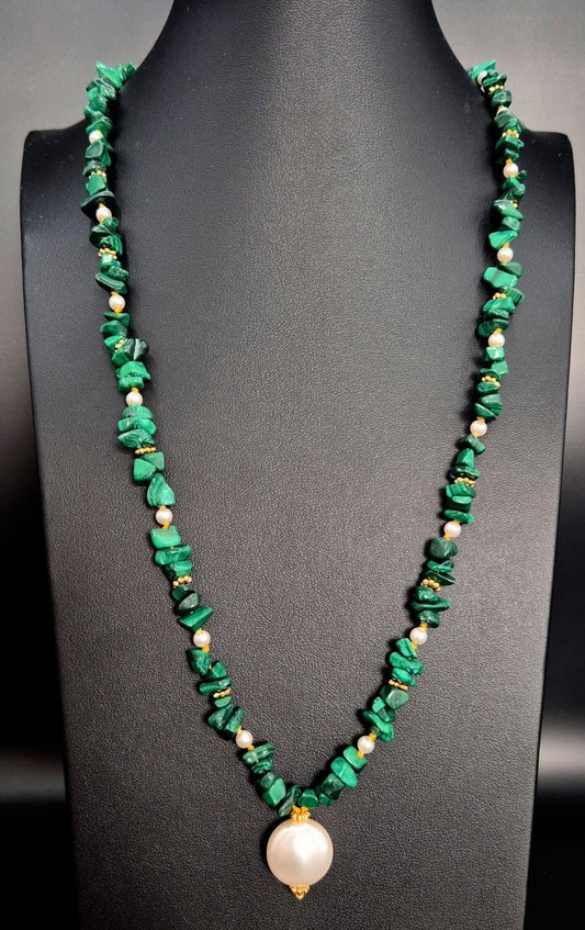Malachit Halskette geknüpft - Emmari Schmuck
