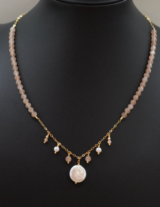 Halskette Preziosa Sonnenstein mit Süsswasserperlen
