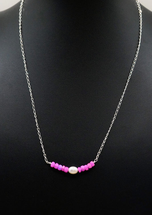 Steinreihe pink Opal mit Süsswasserperle