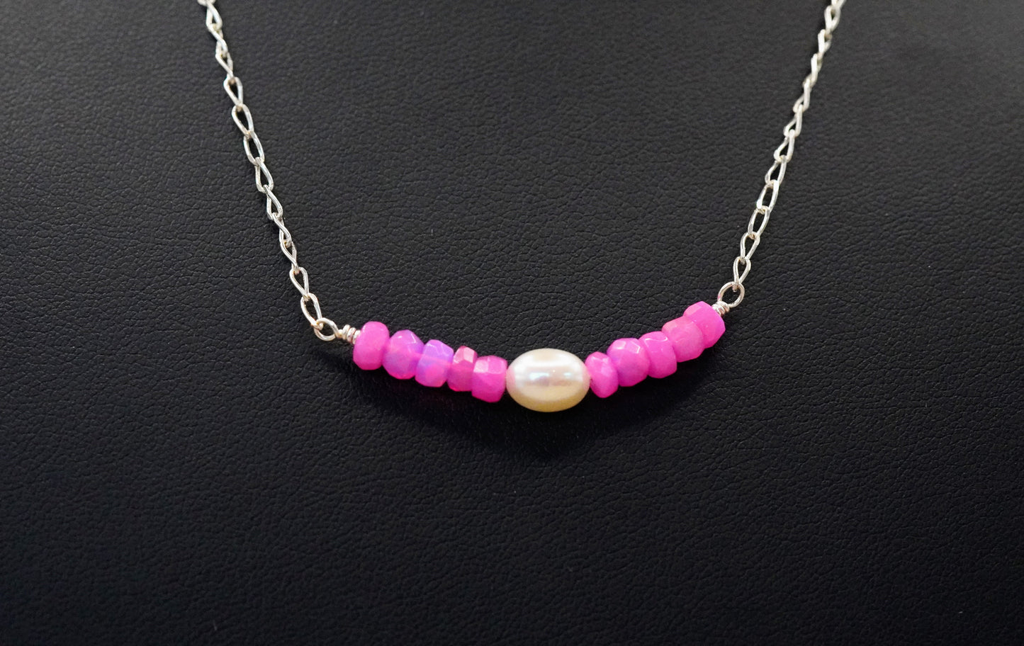 Steinreihe pink Opal mit Süsswasserperle