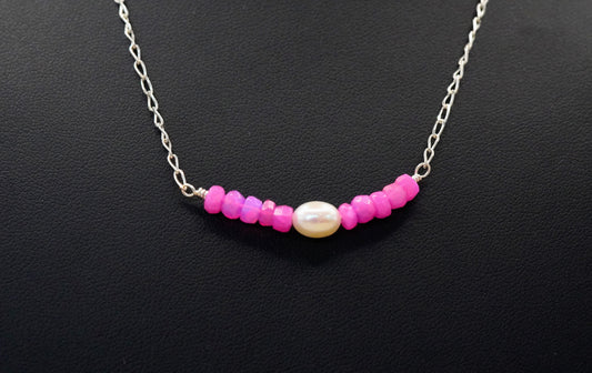 Steinreihe pink Opal mit Süsswasserperle