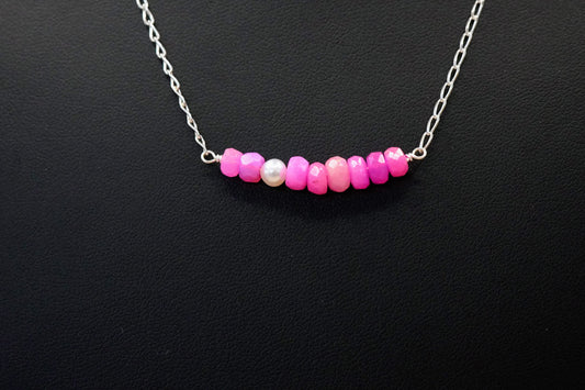 Steinreihe pink Opal und kleine Süsswasserperle