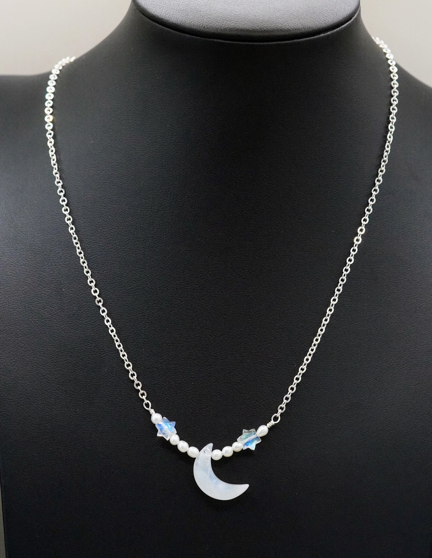 Schimmernde Sterne Halskette Mond und Sterne Mondstein