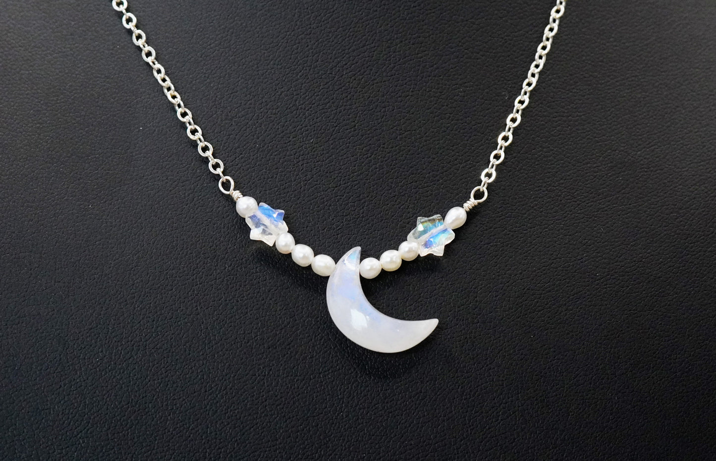 Schimmernde Sterne Halskette Mond und Sterne Mondstein