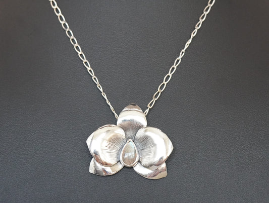 Orchidee Halskette Gross mit Labradorit