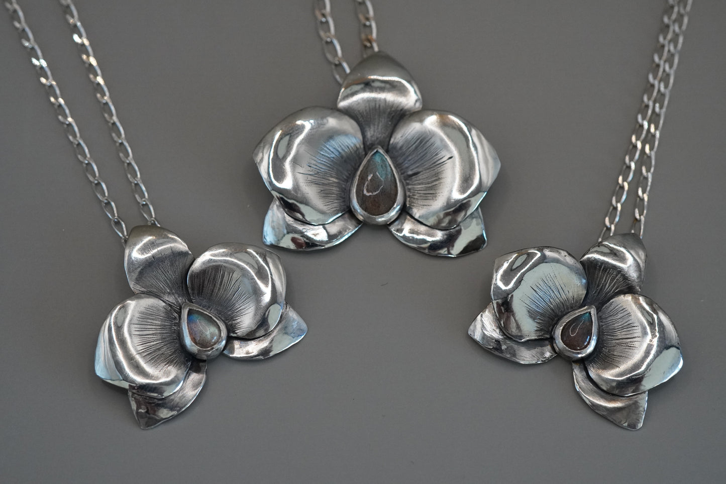 Orchidee Halskette Gross mit Labradorit