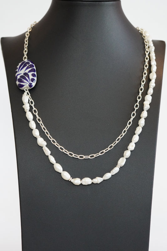 Doppel-Collier mit Talavera-Keramik (Blau)