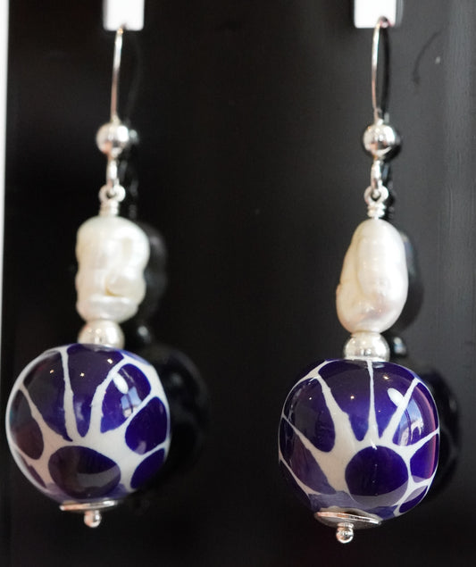 Ohrhänger Talavera & Barockperle (Blau)
