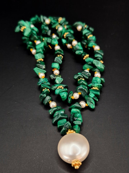 Malachit Halskette geknüpft - Emmari Schmuck